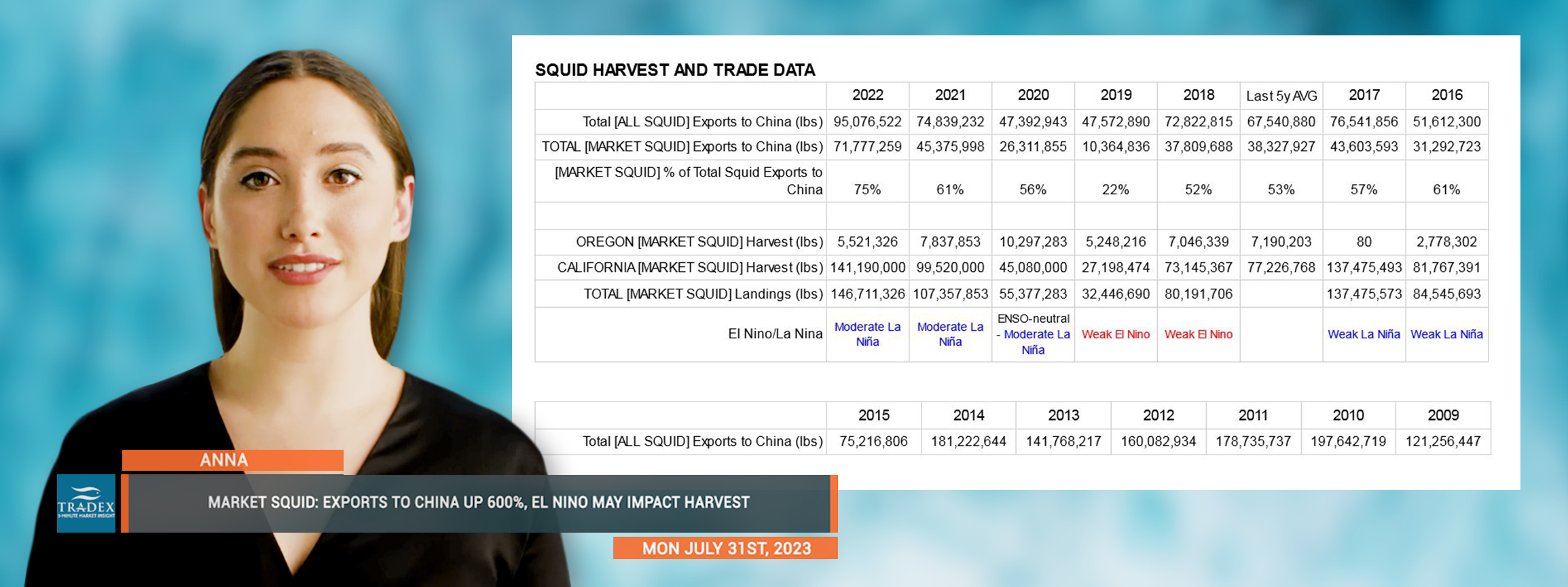 Market Squid Update: Exports to China up 600%, El Nino May Impact Harvest