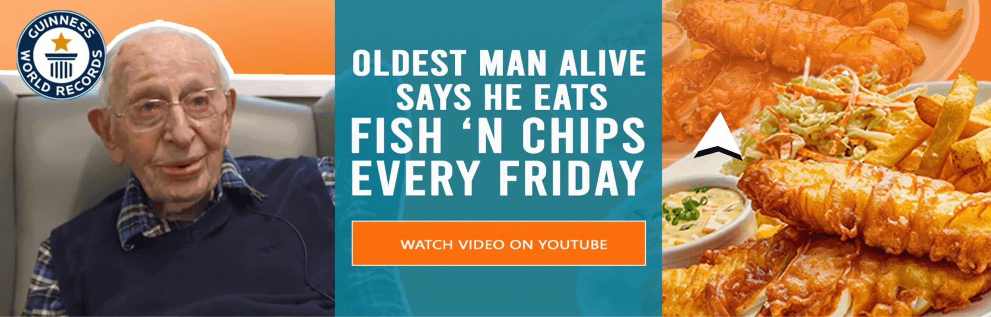 Oldest man alive (111) says he eats fish n chips every friday - Watch the video on Youtube!